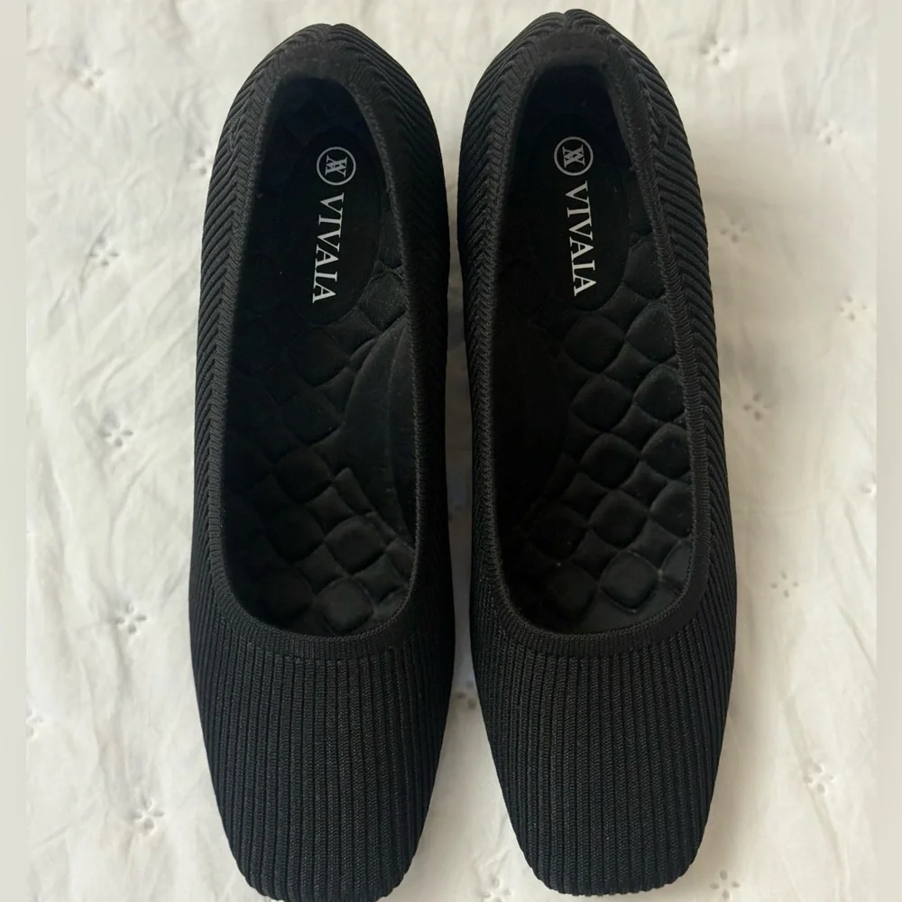ViVAIA Woman’s Margo Pump Size 36.5 Black Knit Wedge Heel Shoe Square Toe Comfy